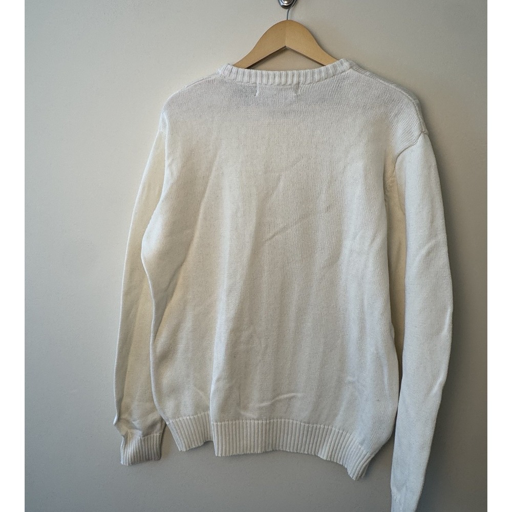 Vintage Oscar De La Renta Cream White Cable Knit Sweater Men's Large 100% Cotton - Picture 7 of 9